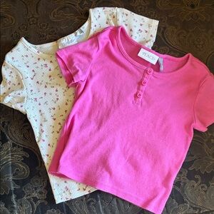 PLACE Pink and Cream Short Sleeve Tees